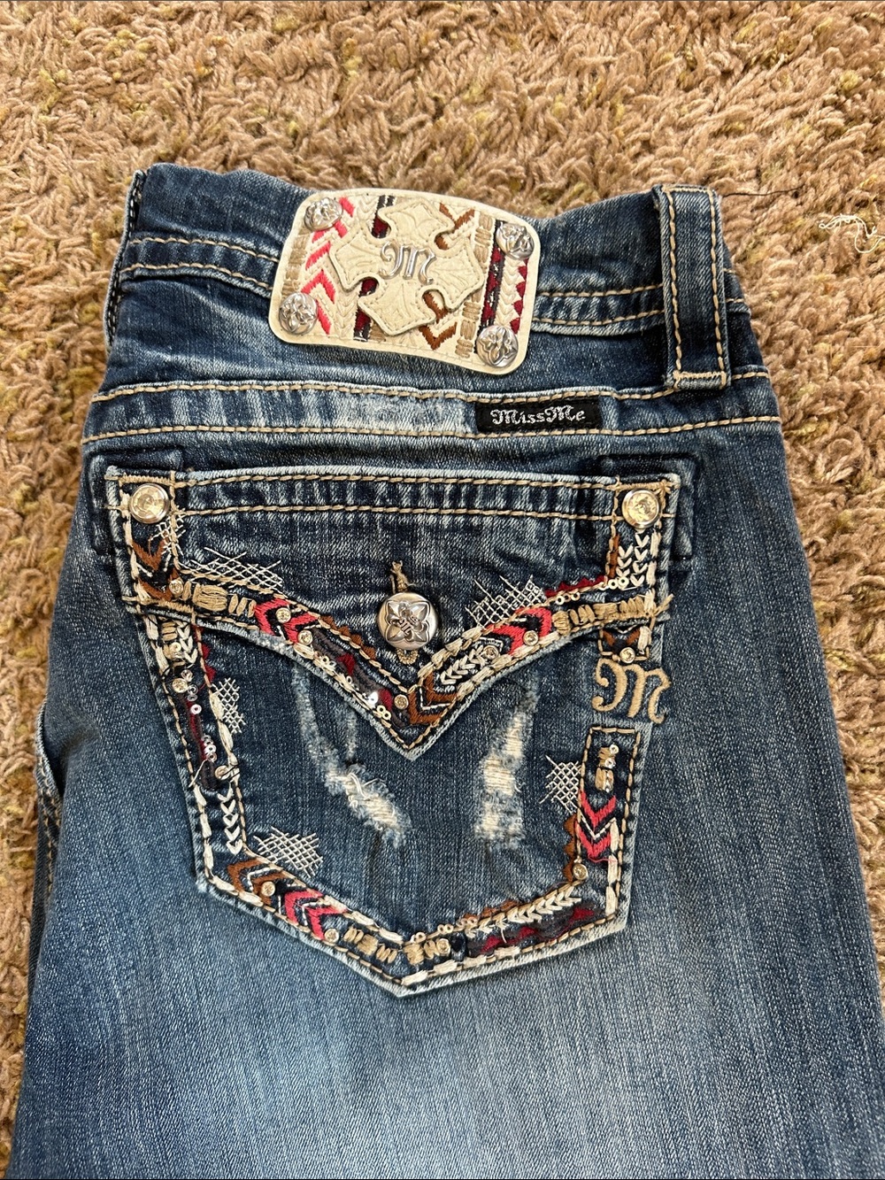 Miss Me Dark Blue Embroidered Pocket Bootcut Jeans